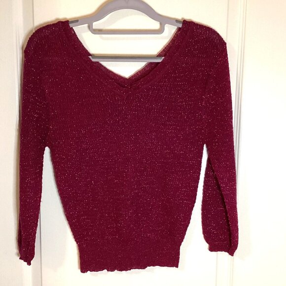 Women's Christmas Pink Glittery Stretchy Sweater V-Neck Parties New Year - Picture 1 of 5